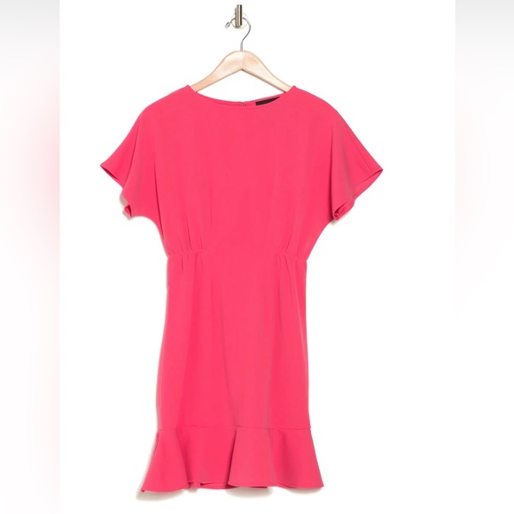 Ruffle Hem Short Sleeve Dress Donna Morgan Size 8 Color Claret Red - Picture 5 of 5